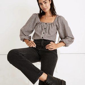 Madewell Plaid Puff Sleeve Button Front Crop Top xxs
